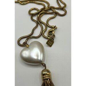 Anne Klein vintage Gold-Tone Heart Pendant Tassel Necklace 37" Long